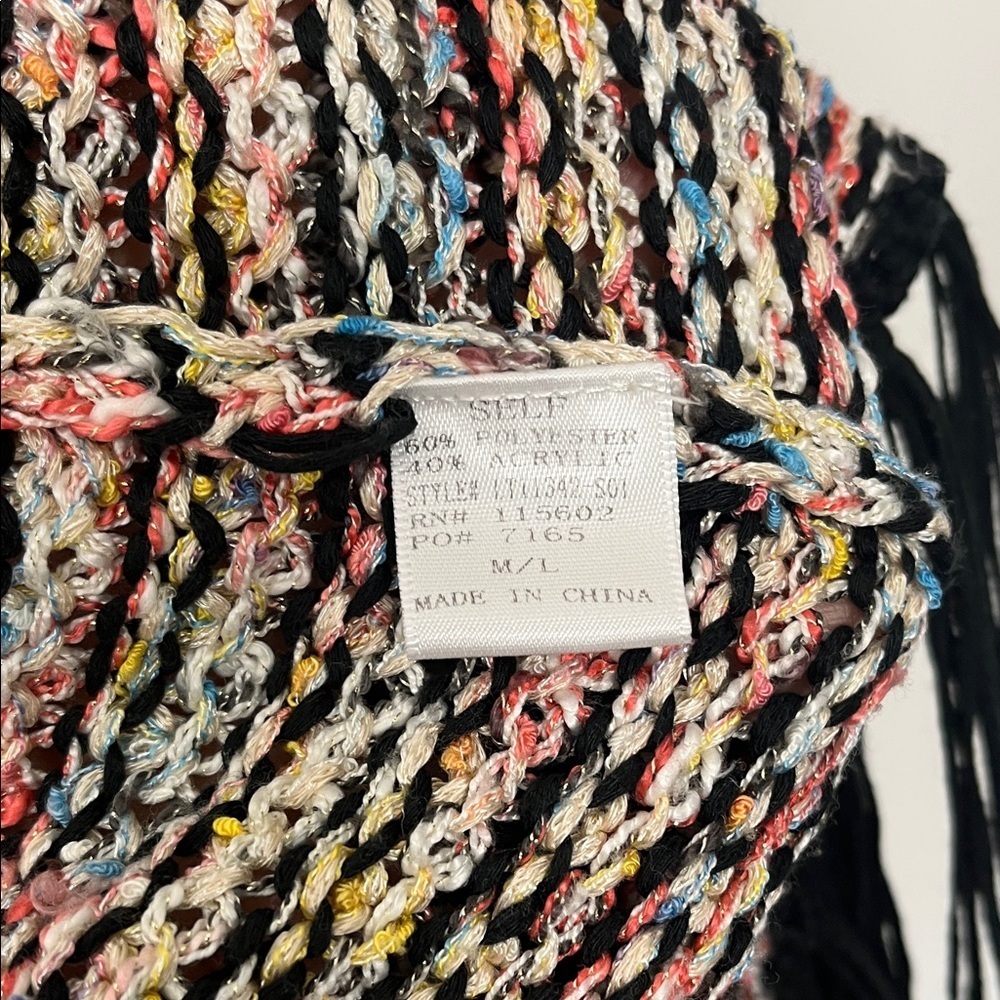 Black Multicolor Knit Fringe Cardigan - Picture 5 of 7